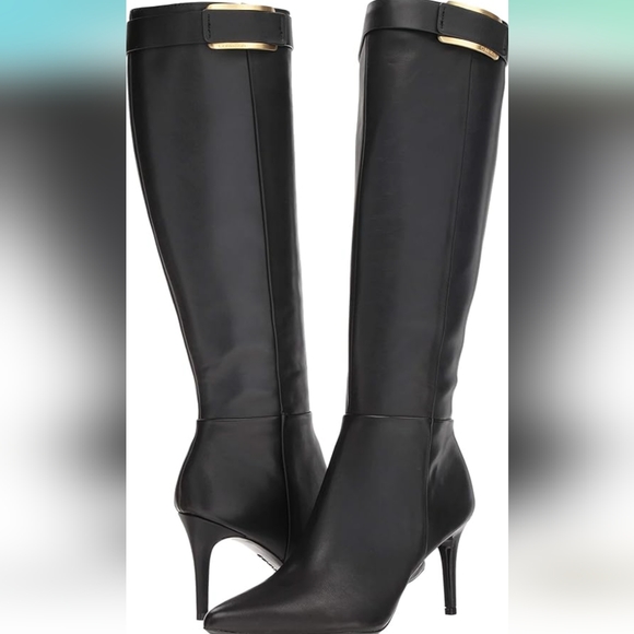 New. Women's Calvin Klein Glydia Cow-Silk Knee High Black Leather Boots sz 7.5 - Picture 16 of 16